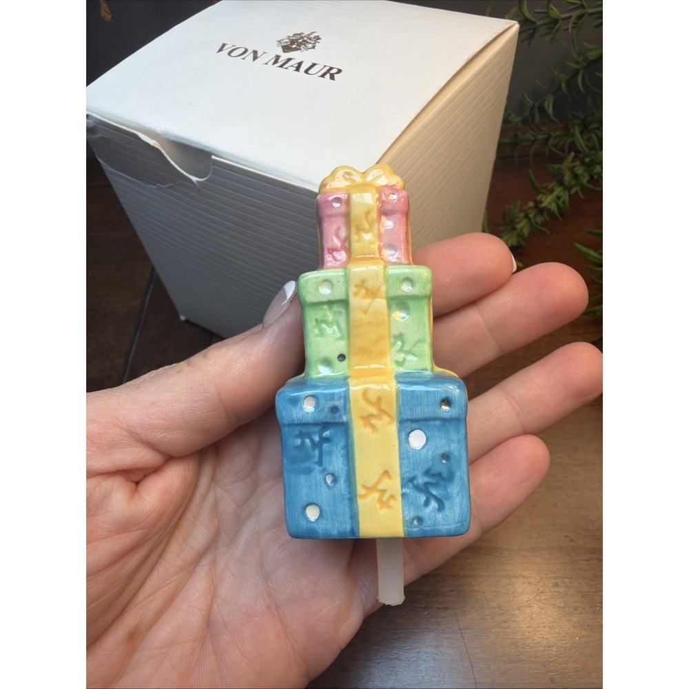 Rare NORA FLEMING Retired Mini Stack of Presents with NF initials/dots all over